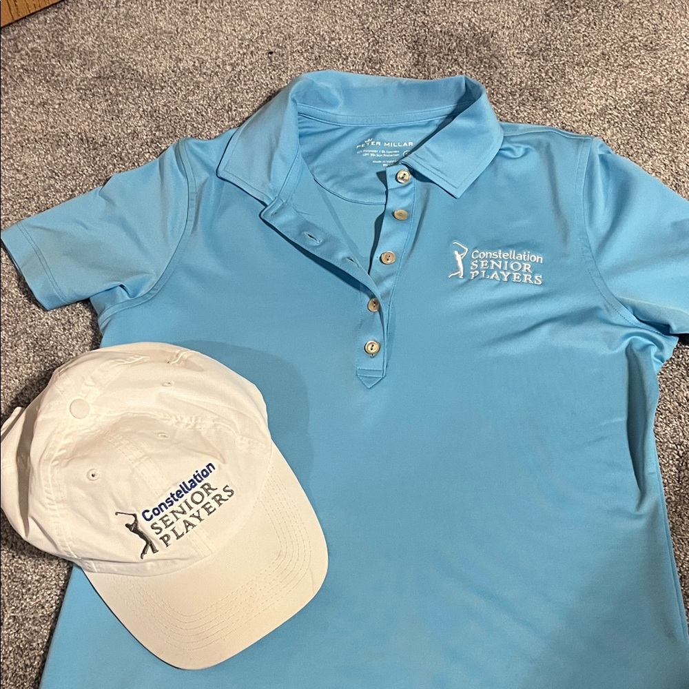 Peter Millar Light Blue Polo Shirt and hat